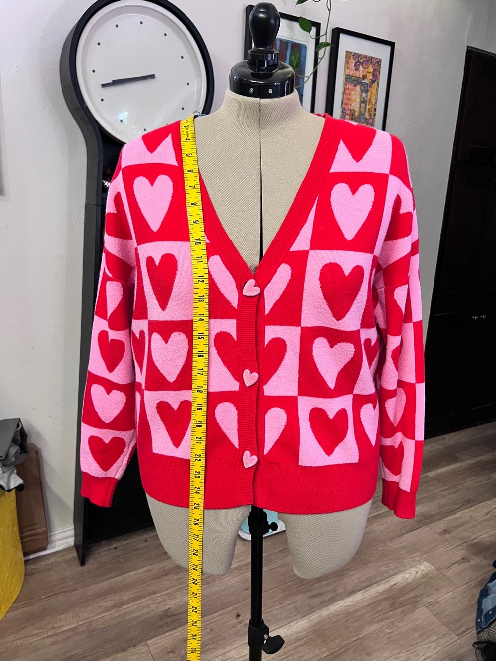 32 Degrees Red and Pink Heart-Print V-Neck Cardigan - Picture 4 of 4